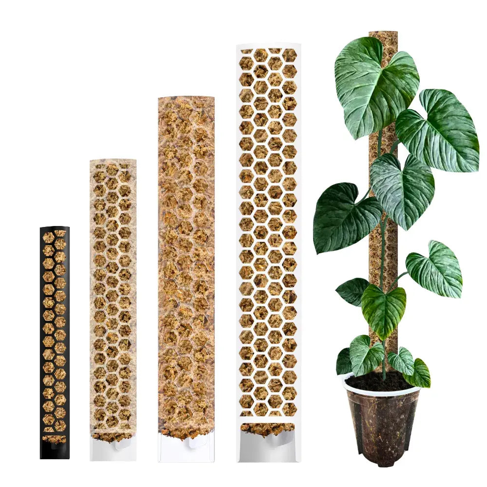 Set of vertical stackable supports for climbing plants on a white background