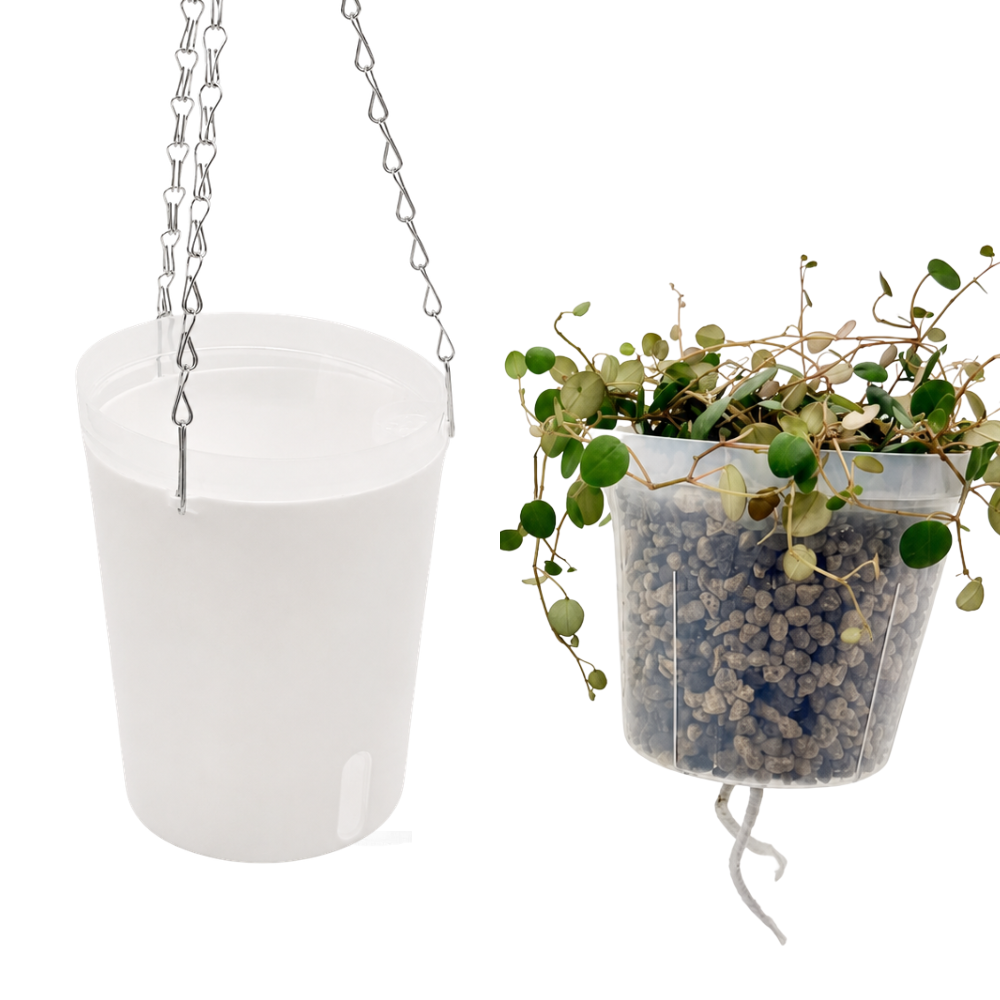 Hanging Self-Watering Pots with Clear Inserts